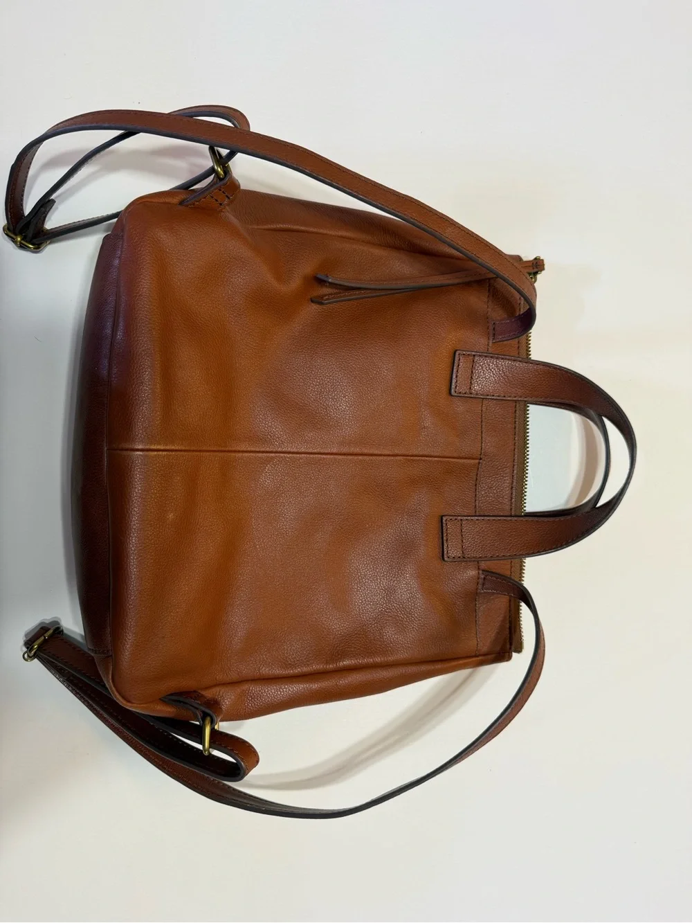 Fossil Hunter Brown Leather Convertible Backpack Purse Shoulder Bag Cognac